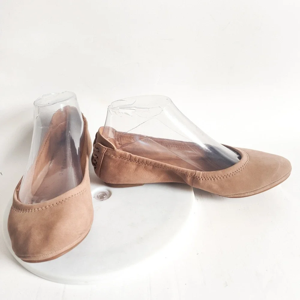Lucky Brand Ballet‎ Flats Size 6 Tan Leather Lace Up Heel Slip On Shoes